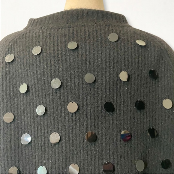 Vintage Michael Simon Black Sequin Paillette Fuzzy Ribbed Knit Crewneck Sweater - Picture 7 of 10